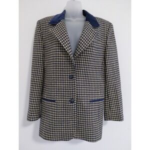 True Vintage Colebrook Women Blazer LARGE Houndstooth Blue Beige Mohair Heritage